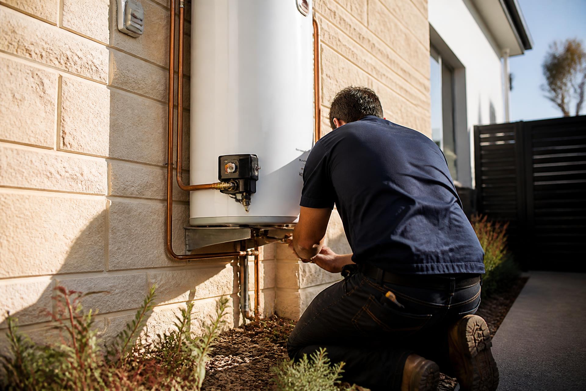 A Geelong home with a hot water system installed against a weatherboard wall.